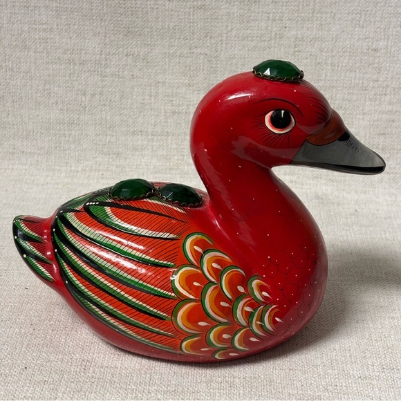 Vintage Tonala Mexican Pottery Clay Duck Folk Art Hand Painted Mexico Signed - Picture 4 of 12
